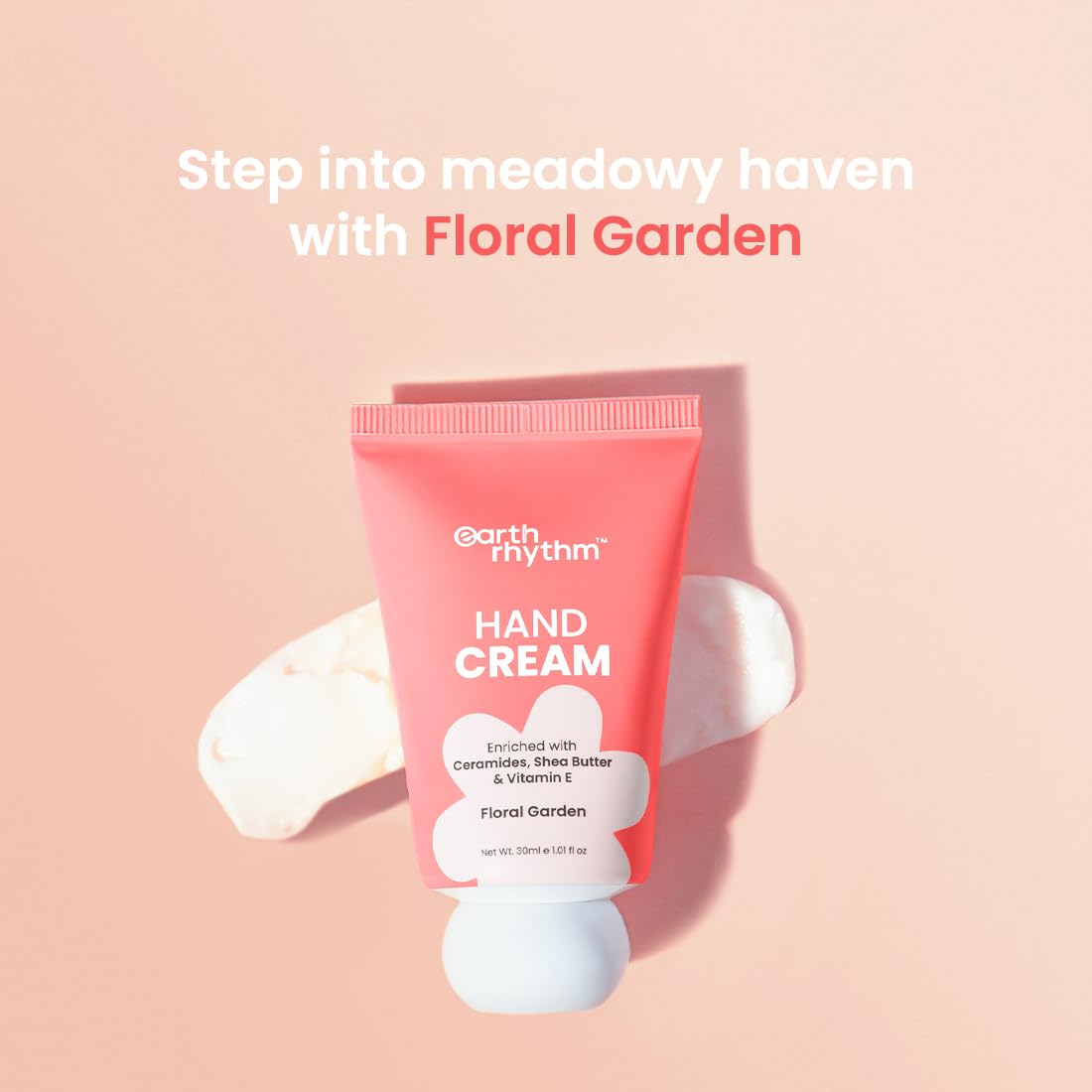 Earth Rhythm Hand Cream - Floral Garden for Dry & Rough Hand, Intense Moisturization Non Greasy , Fast Absorbing Enriched with Ceramides , Shea Butter, Cacao Seed Butter for Men & Women - 30ml