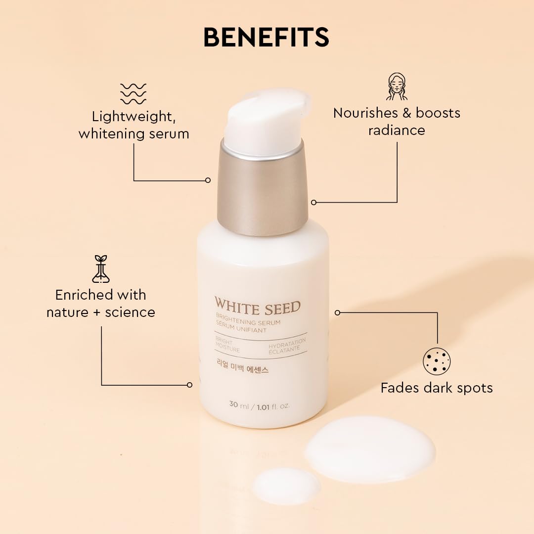 The Face Shop White Seed Brightening Face Serum with Niacinamide & Hyaluronic Acid |For Dark Spots, Dullness & Acne Scars | Suitable for Normal,Oily, Dry,Combination Skin|Sulphate & Paraben Free,30ml
