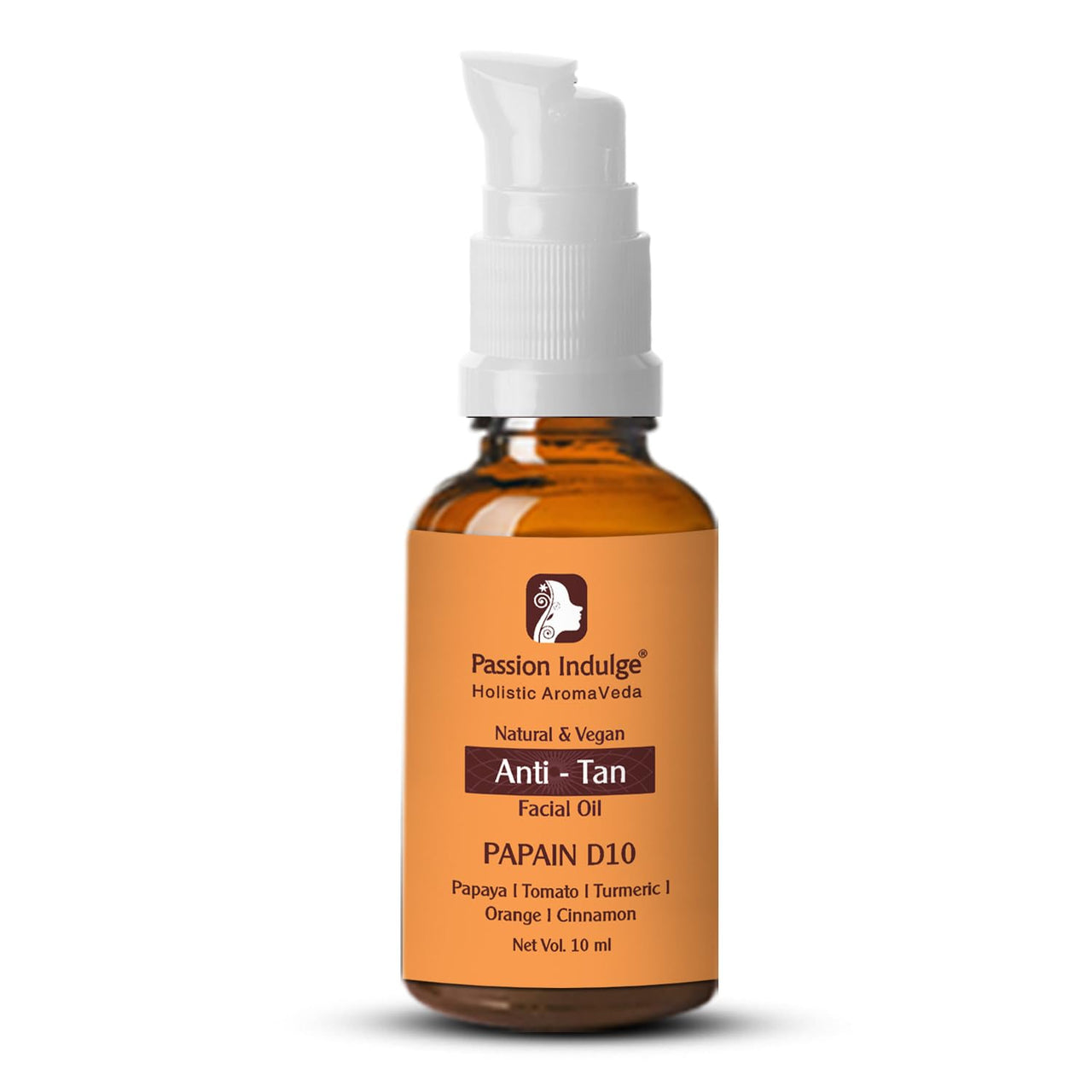 Passion Indulge Papain D10 Facial Oil for Tan Removal with Orange Cinnamon Essential Oil Turmeric Papaya and Tomato Extract- 10ml