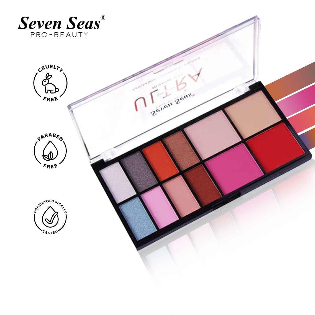Seven Seas Ultra Smooth Eyeshadow Palette Pigmented Colors | Long Wearing And Easily Blendable Eye Makeup Palette | Multicolor - 30Gm | Shimmery & Glitter Finish (Skin)