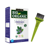INDUS VALLEY BIO Organic Indigo Powder (Indigofera Tinctoria) with Color Recipe Book and an Applicator Brush Kit, Arrests Early Greying & Protects hair from Damage (100g, Black)