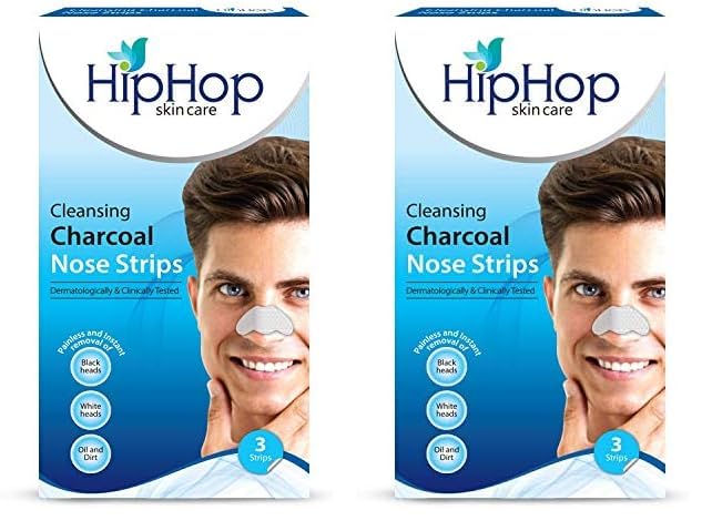 Hip Hop Skincare Charcoal Nose Strips for Men - Blackhead Remover (3 Strips), blue (Pack of 2)