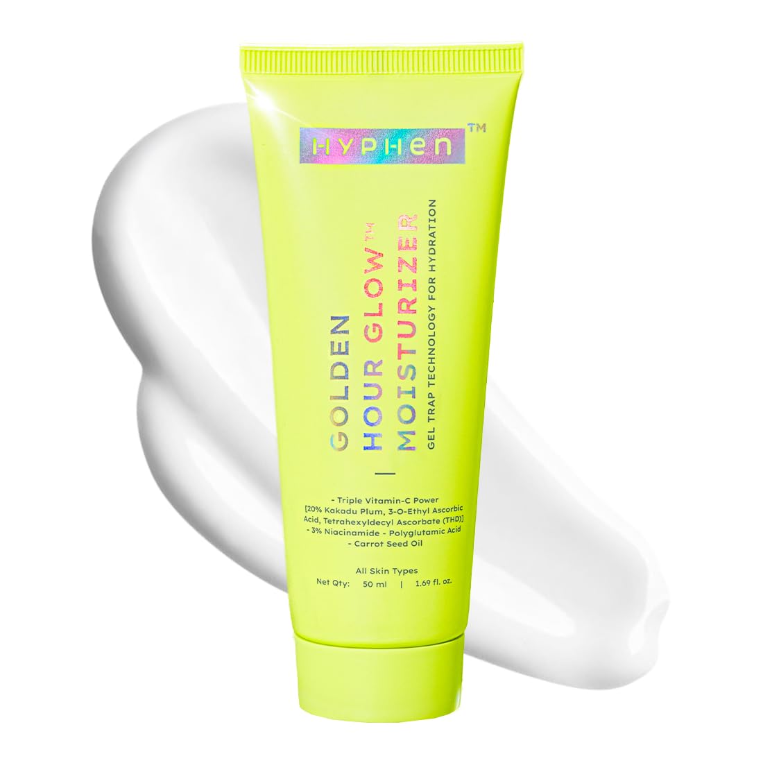 Hyphen Golden Hour Glow Face Moisturizer | Skin Brightening With Triple Vitamin C -20% Kakadu Plum, 3% Niacinamide Oil Free Cream|Oily, Dry, All Skin Types - 50Ml
