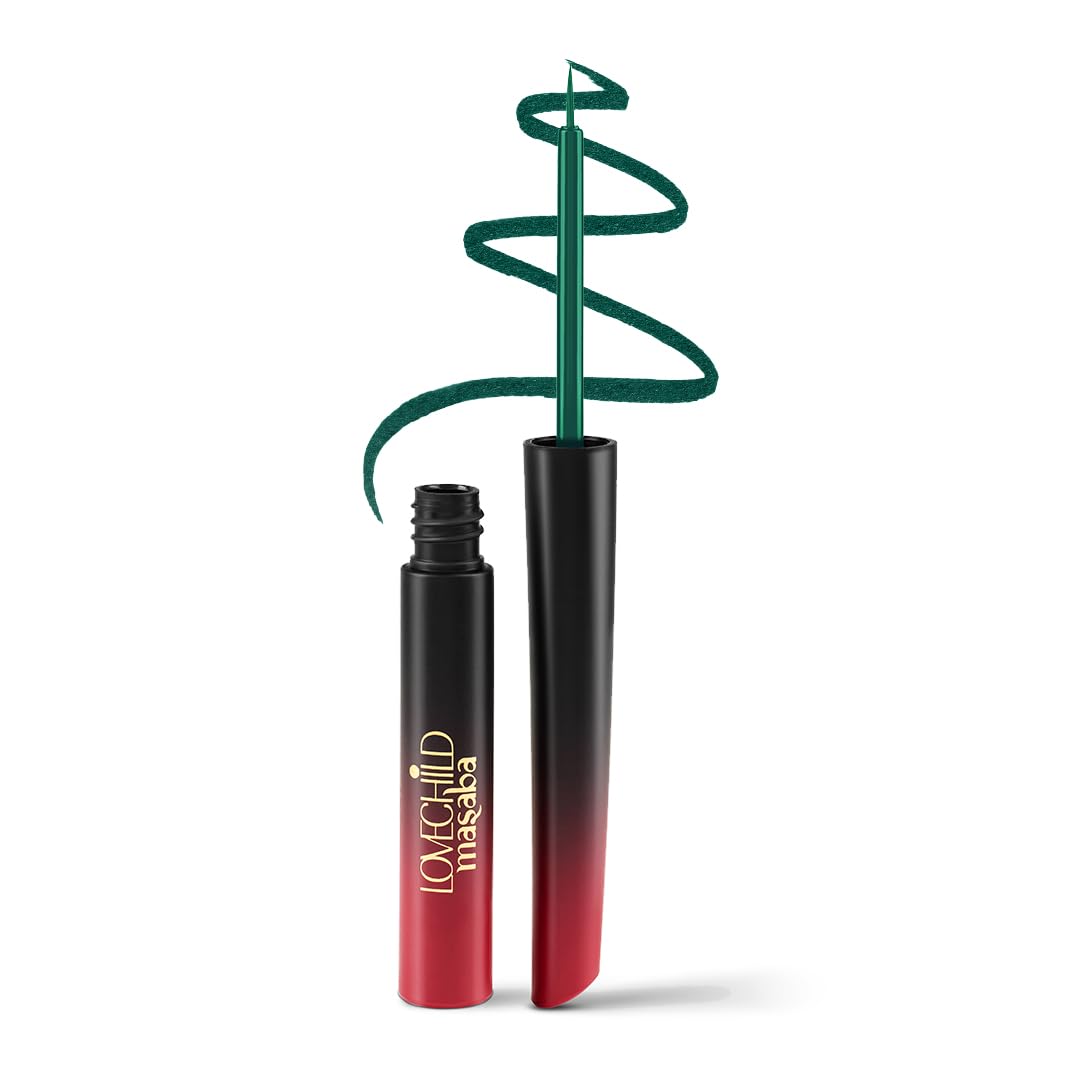 LoveChild Masaba Liquid Eyeliner Zircon (Peacock Green), Crystal Crush High Gloss Finish, Waterproof & Smudge-Proof, With Aloe Vera, Chamomile & Vitamin E, Long-Lasting Eye Liner, 3ml