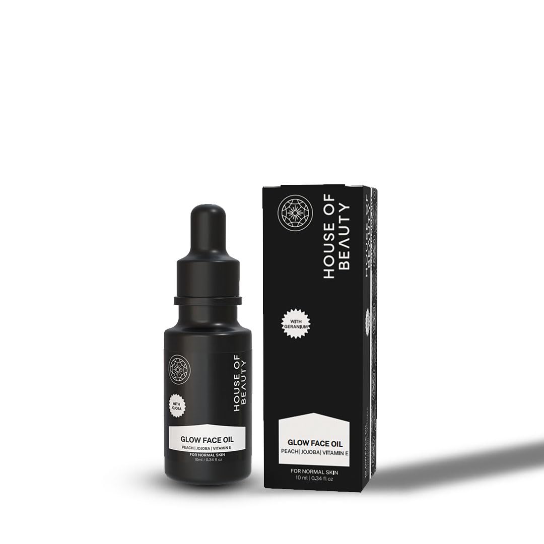 House Of Beauty Peach & Jojoba with Vitamin E - Glow Face Oil for skin brightening, reduce wrinkles, dark spots, Hydrating, Natural & Nourishing Facial Oil for Radiant Skin, Lightweight & Non-Greasy - 10 ml (Pack of 1)