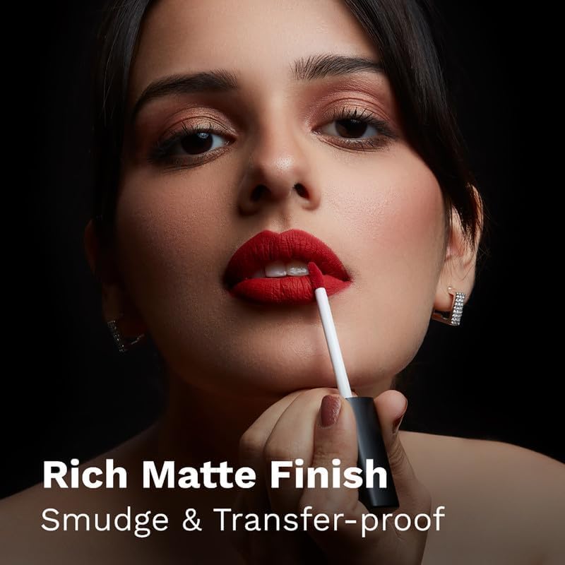 Pilgrim Liquid Matte Lipstick - The Red Stiletto | Lipstick for Women with Hyaluronic Acid & Spanish Squalane | Transferproof, Long Lasting & Non Drying with Hydrating Ingredients 3gms
