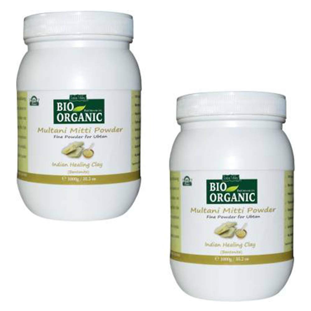 INDUS VALLEY 100% Natural Multani Mitti Powder Jar - (1kg*2 =2kg) set of 2