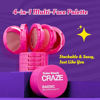 Swiss Beauty Craze Baesic 4-in-1 Multi-Face Palette | Lip & cheek cream | 2 Eyeshadow shades | 1 Highlighter | Shade- Delulu, 6g