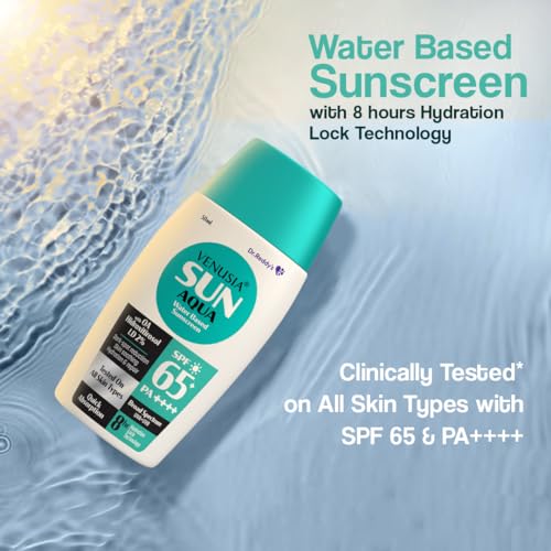 VENUSIA Water Based Sunscreen I Spf 65 I 8Hrs Hydration Lock I Uva, Uvb Protection I No White Cast I 50 G, All