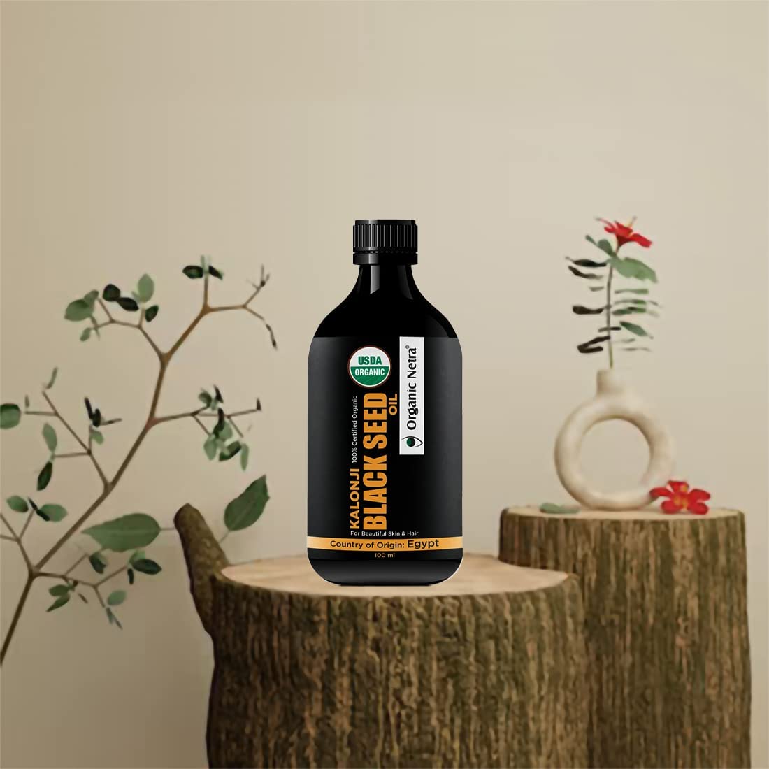 Organic Netra Pure Certified Organic Black Seed Kalonji Oil for Skin & Hair | Retains Shine and Moistures Skin - 100ml