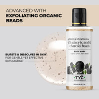 TYC - TRUST YOUR CHOICE Charcoal Body Wash For Exfoliating And Skin Brightening With 2% Salicylic Acid And Charcoal Beads,Vegan - 250 Ml (Pack Of 1)