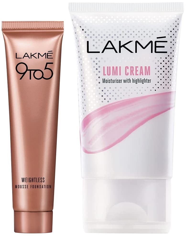 Lakmé Lumi Cream for All Skin types, 30 gm & 9 to 5 Weightless Mousse Foundation Mini, Beige Vanilla, Natural Matte Finish Cream Foundation - Long Lasting Full Coverage Face Makeup, 6 g