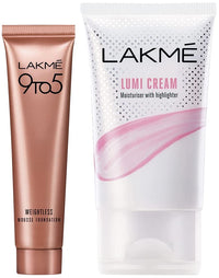 Lakmé Lumi Cream for All Skin types, 30 gm & 9 to 5 Weightless Mousse Foundation Mini, Beige Vanilla, Natural Matte Finish Cream Foundation - Long Lasting Full Coverage Face Makeup, 6 g