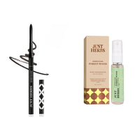 Just Herbs Retractable 2 In 1 Herbal Pencil Eyeliner + Kajal - Black 0.3G & Luxury Scent Long Lasting Forest Wood Travel Friendly Perfume 10Ml Combo, Matte Finish