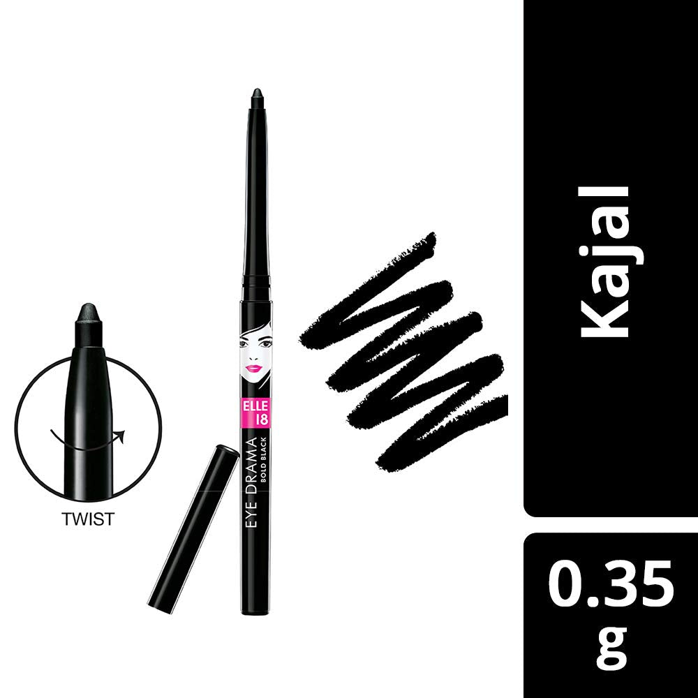 Elle 18 Color Pop Matte Finish Lip Color, R33, Code Red, 4.3G & Eye Drama Kajal, Super Black, Smudgeproof & Waterproof, 0.35G