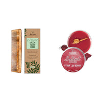Nat Habit Kacchi Neem Wooden Comb - Soaked In 17 Herbs For All Hair Types (Dual Tooth) and Nat Habit Lip Balm Fresh Beetroot Crush 10gm Lip Butter For Natural Pink Lips