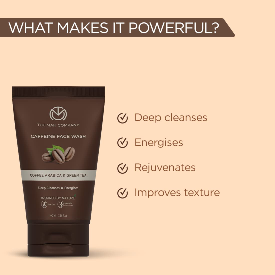 The Man Company Coffee Face Wash for Deep Cleansing & Oil Control - 100ml | Tan Removal with Coffee Arabica & Green Tea Extracts | Soothes Skin