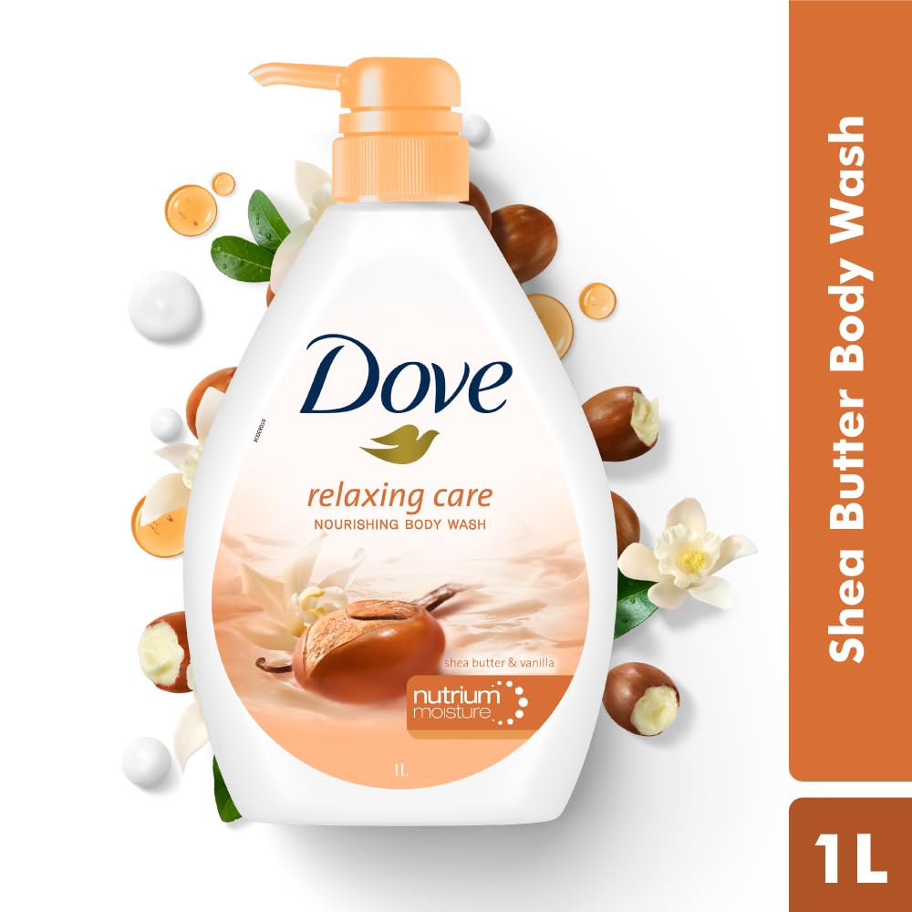 Dove Relaxing Shea Butter Body Wash with Vanilla for Soft Skin, Soothing Scent, 1L