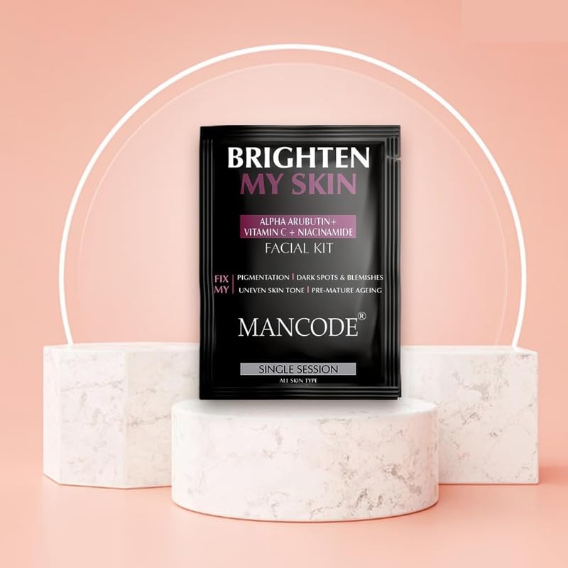 Mancode Brighten My Skin Facial Kit for Men - 58 g | Salon-Like Glowing Skin in 6 Easy Steps | Improves Skin Texture | Instant Glow | Suitable for all skin types