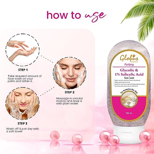 Globus Pimple Clear Face Wash with Glycolic & Salicyclic Acid - 100 ml (Pack of 4)