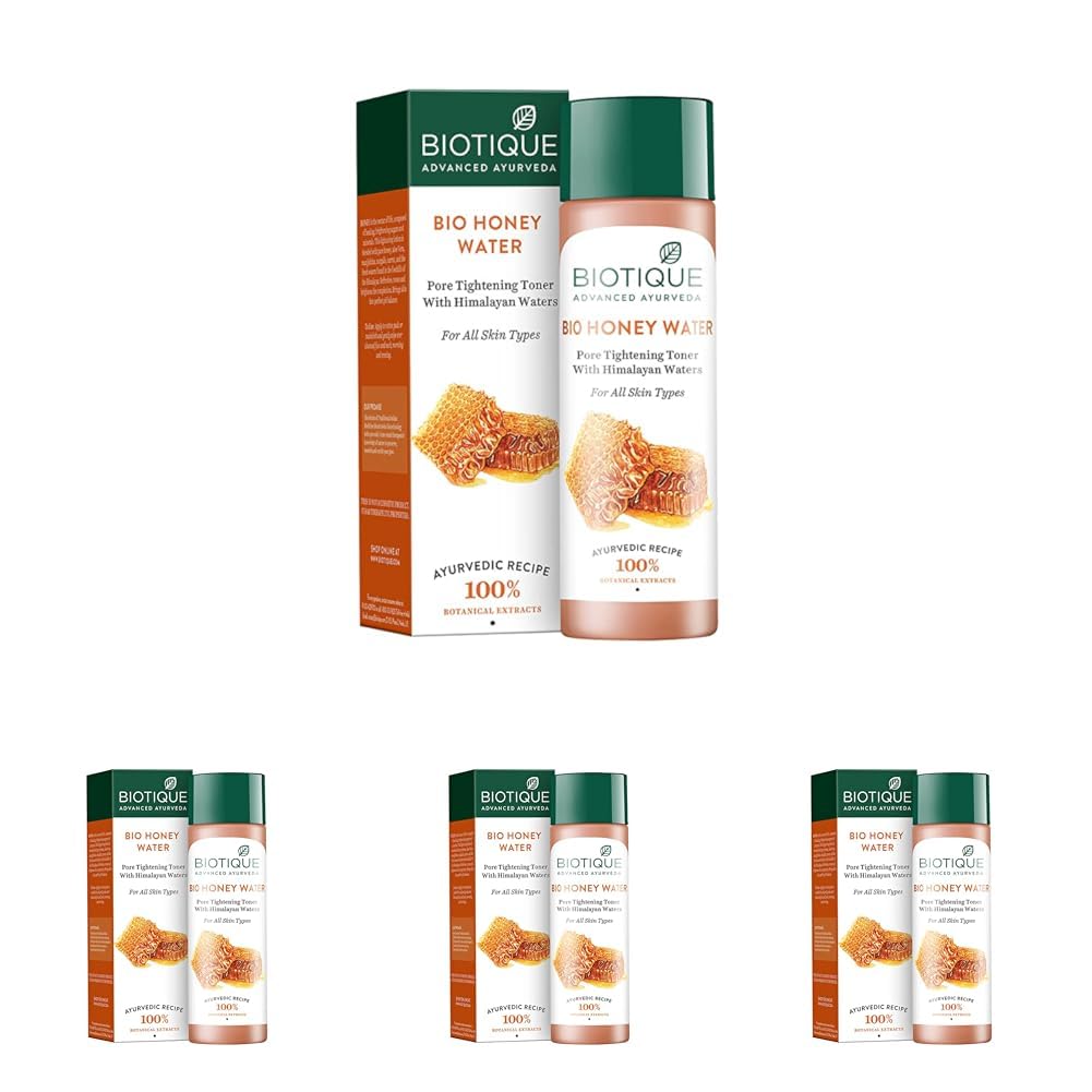 Biotique Honey Water Pore Tightening Brightening Toner With Himalayan Waters|Maintains Ph Balance|Moisturized And Hydrated Skin|100% Botanical Extracts|Suitable For All Skin Types|120Ml,Pack of 4