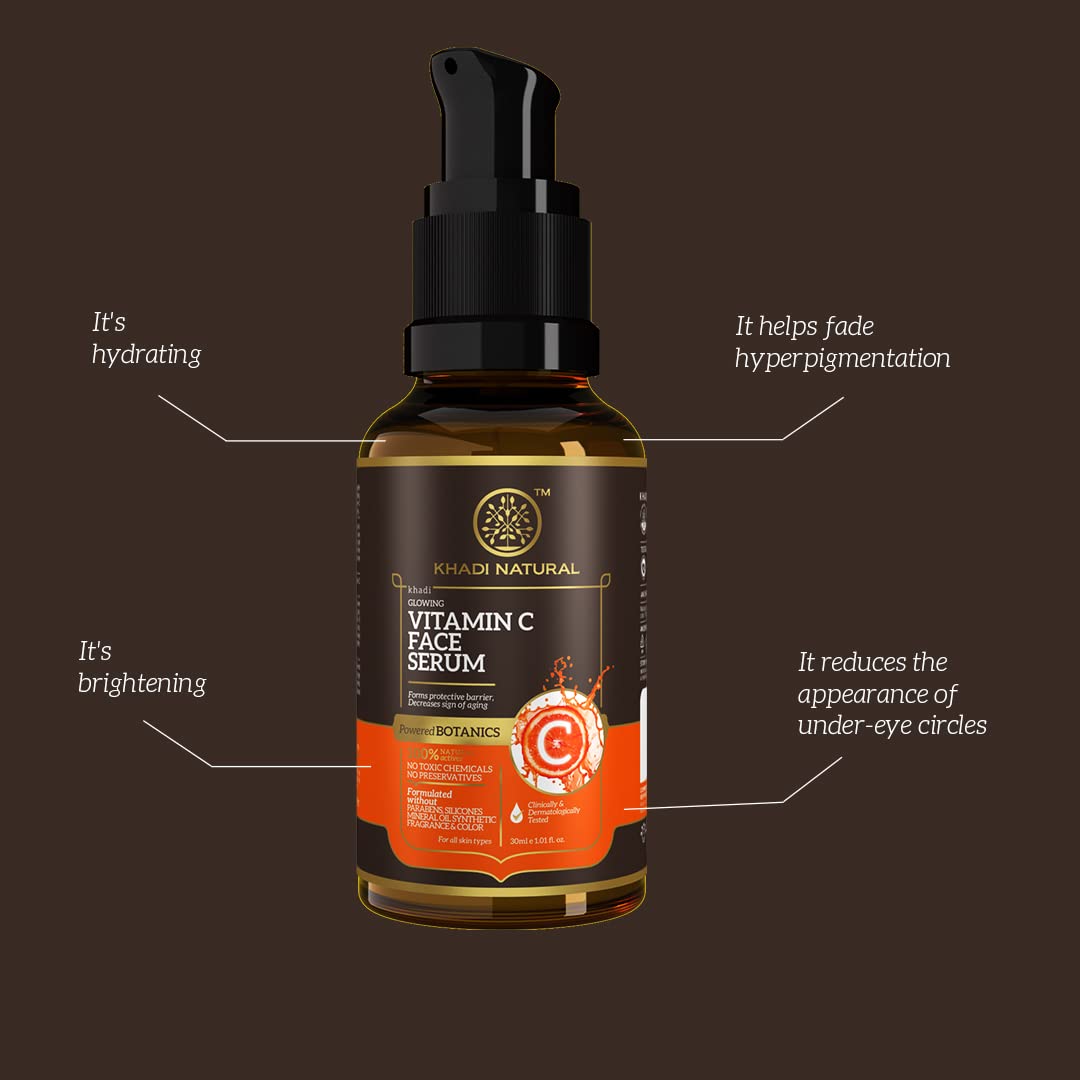Khadi Natural Vitamin C Face Serum|Hydrates and repairs skin| Boosts collagen and elastin|Smoothens wrinkles| Suitable for all skin types| 30ml