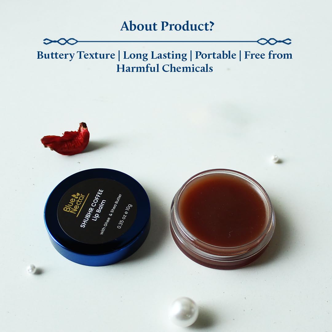 Blue Nectar Shubhr Coffee Lip Balm with Ghee for dryness and lips brightening |100% Ayurvedic|Paraben & Sulphate Free| (10g, 10 Herbs)