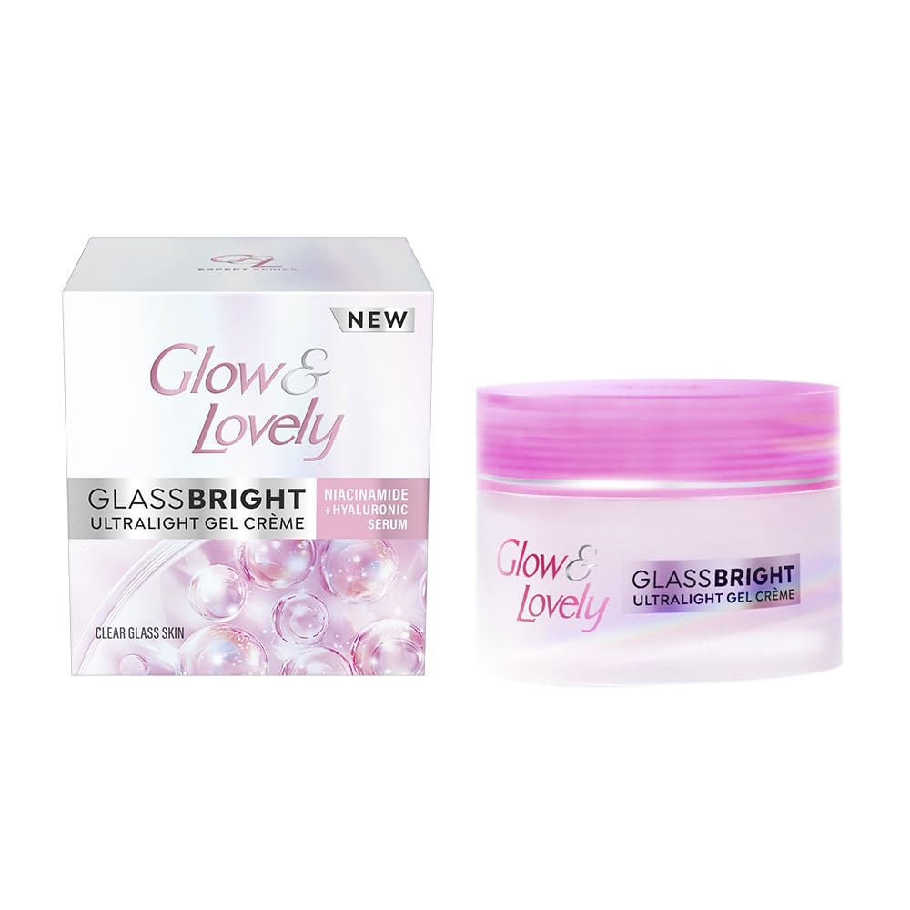 Glow and Lovely GlassBright Ultralight Gel Creme with Niacinamide, Hyaluronic serum|95% Clearer Glass Skin|Reduces Dark spots & Pigmentation|2X Radiance| Inspired by Korean beauty science |50g