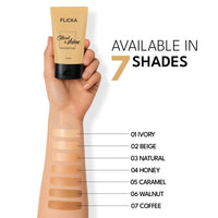 FLiCKA Blend and Shine Liquid Foundation for Face Makeup 30ml | Medium to High Coverage | Vitamin E, Avocado Oil & SPF | Moisturizing, Lightweight, Waterproof | All Skin Types | 02 Beige