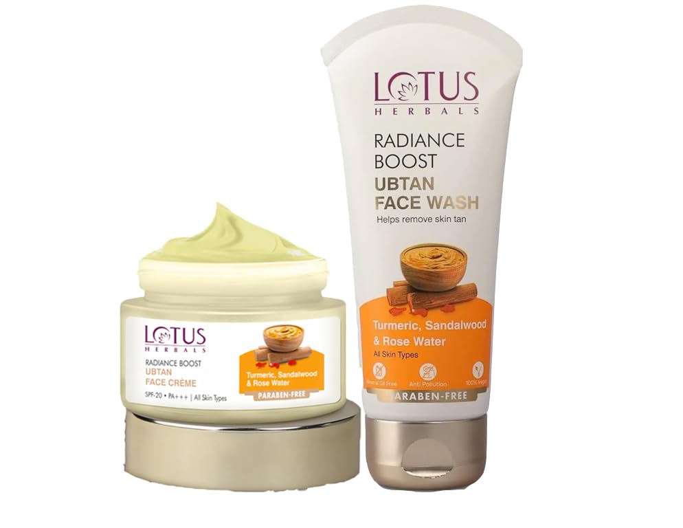 Lotus Herbals Radiance Boost Ubtan Face Cream 50gm, Boost Ubtan Face Wash 100gm set of 2