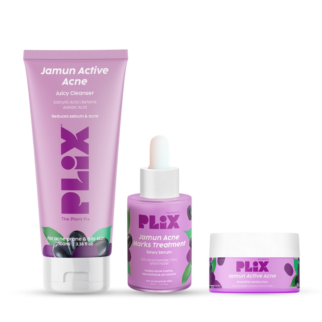 PLIX THE PLANT FIX Jamun Cleanser & 10% Niacinamide Acid Serum With Smoothie Moisturizer Combo l Detoxifies The Skin l Reduces Acne Marks l Fades Blemishes l All Skin Types