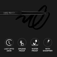 RENEE Hard Black Kajal Pen with Sharpener, 24 Hrs Stay Long Lasting Super Black Kajal Pencil 0.35gm, Matte Finish, Rich Color Payoff, Smudge & Water Proof with One Swipe Application Formula