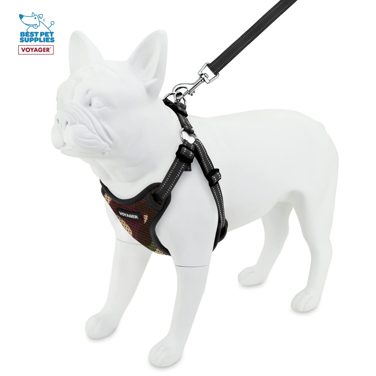 Best Pet Supplies Voyager Adjustable Dog Harness Leash Set with Reflective Stripes for Walking Heavy-Duty Full Body No Pull Vest with Leash D-Ring, Breathable All-Weather - Army/Black Trim, M