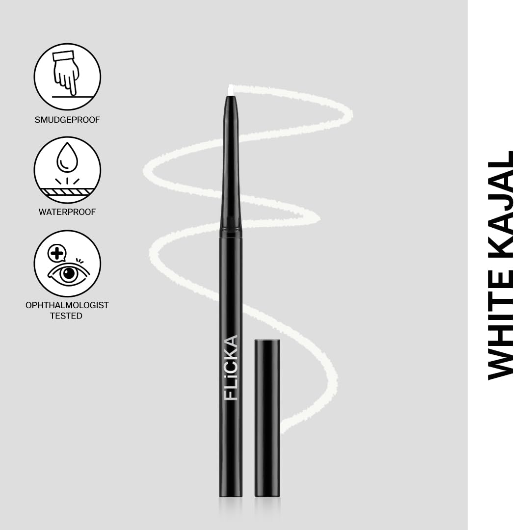 FLiCKA Breathtaking Eyes Twist Kajal Waterproof, Smudge Proof, Longlasting, Dermatologically approved, Intense Colour, White, 0.25g