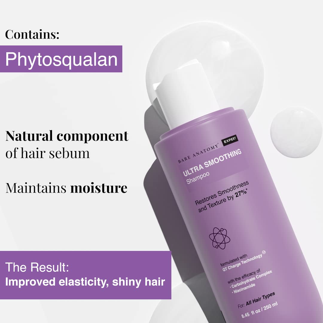 Bare Anatomy Ultra Smoothing Shampoo + Hair Mask Kit | Restores Smoothing & Texture by 27% | Carbohydrate Complex & Niacinamide | Dry & Frizzy Hair | Paraben & Sulphate Free | 250ml + 250g