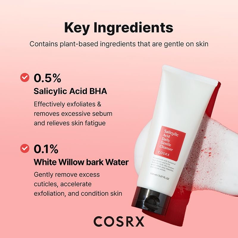 COSRX Salicylic Acid Exfoliating Cleanser 150ml | Gentle Exfoliating Face Wash for Acne-Prone Skin | Removes Dirt & Oil | Korean Skincare, Helps Clear Pores & Smooth Skin Texture