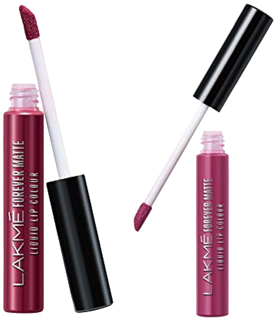 LAKMÉ Forever Matte Liquid Lip Colour, Red Wine, 5.6ml & Lakme Forever Matte Liquid Lip Colour, Fuschia Chic, 5.6 ml