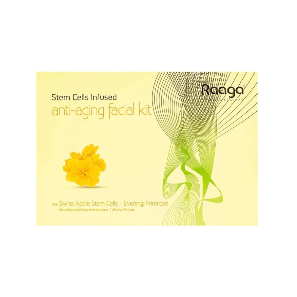 Raaga Professional Stem Cells Infused Anti Aging 6 Step Facial Kit | Evening Primrose, Swiss Apple Stem Cells | Youthful Radiance | All Skin Types (61 gm)