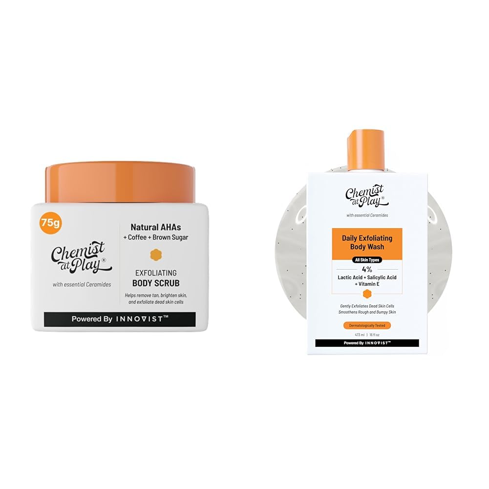 Chemist At Play Exfoliating Body Scrub For Removing Tan & Dead Skin Cells For Men & Women | 75g 1% Salicylic Acid Exfoliating Body Wash 473ml For Men & Women | 473ml
