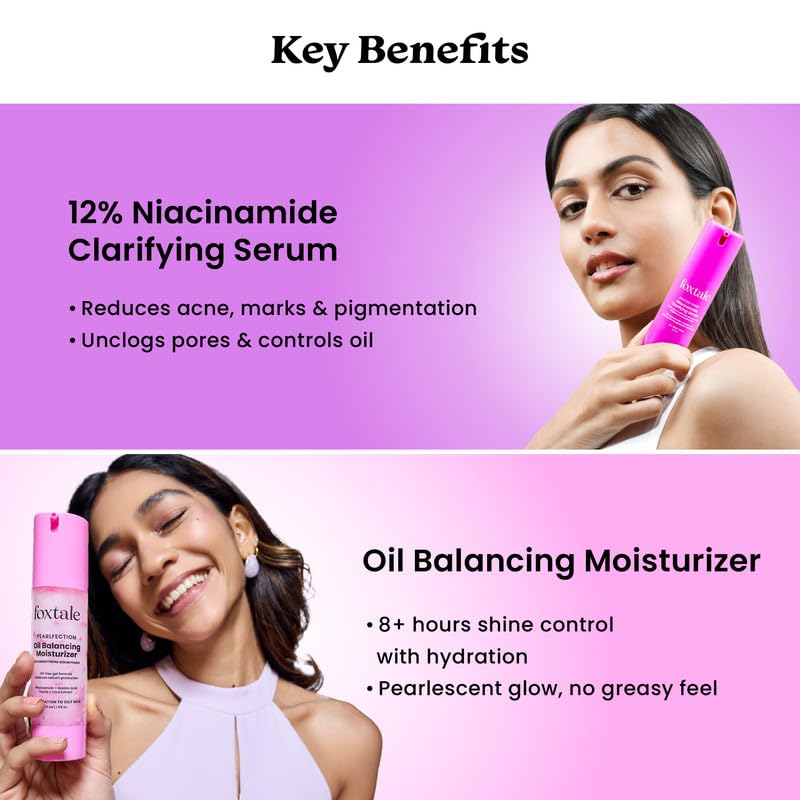 Foxtale Oil Control Duo | 12% Niacinamide Clarifying Serum + Oil Balancing Moisturizer | Targets 7 Signs of Acne | Oil-Free Glow, Smoother Texture | With Azelaic Acid, Niacinamide & Cica