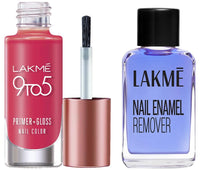 Lakmé 9 To 5 Primer + Glossy Finish Nail Colour & Nail Color Remover Combo, 405 Ml