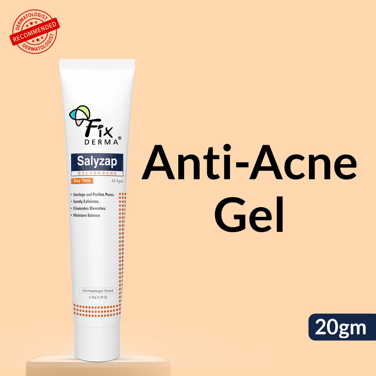 Fixderma Salyzap Day Time Gel For Acne, With Salicylic Acid, For Acne Scars, Pimples, Unclogs pores, Exfoliates, Soothes Acne And Redness Reduces Breakouts, Suitable for Oily And Acne-Prone Skin, 20ml