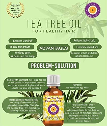 Deve Herbes Tea Tree Essential Oil (Melaleuca alternifolia) Pure | Non-Sticky | Non-greasy | Lightweight | Men & Women | All Skin Types | Steam Distilled 5ml