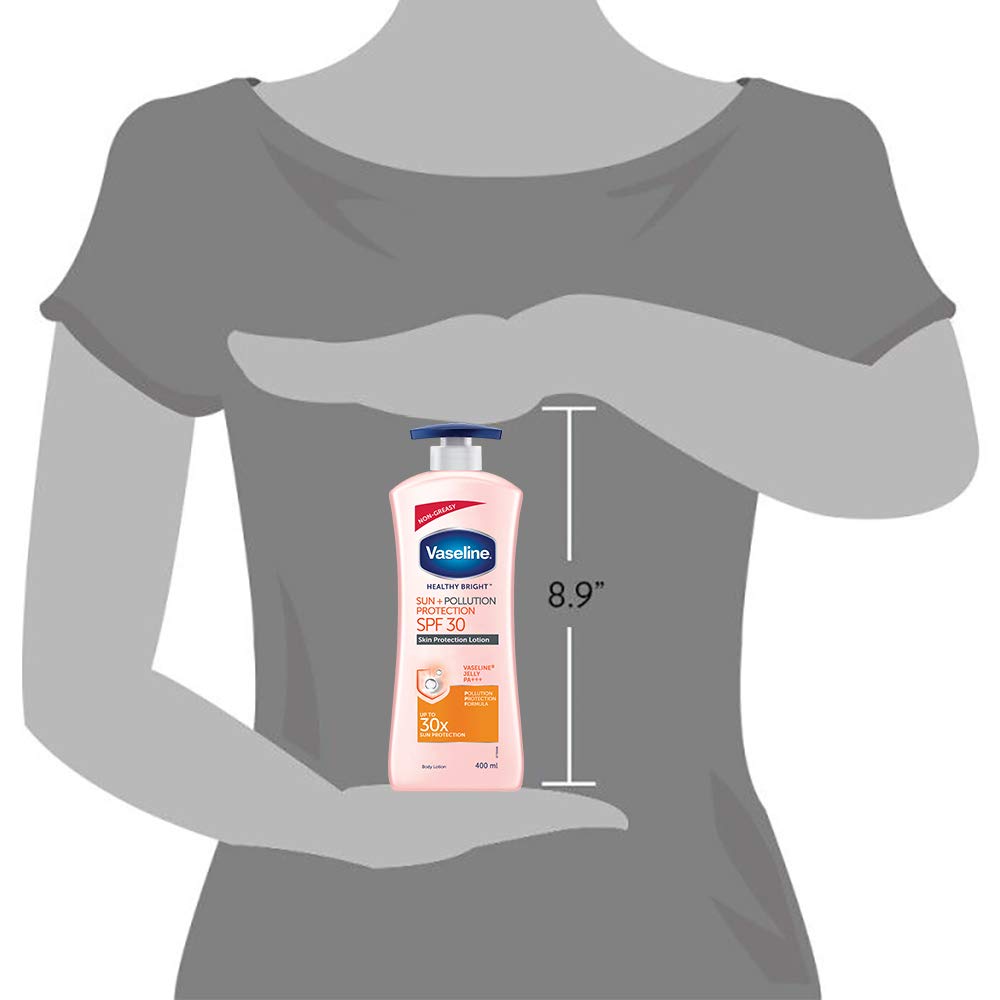 Vaseline Healthy Bright Sun Protection Body Lotion SPF 30 400 ml, Daily Moisturizer for Dry Skin, Gives Non-Greasy Glowing Skin - For Men & Women (Pack of 2)