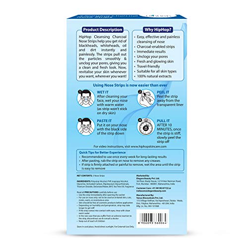 Hip Hop Skincare Charcoal Nose Strips for Men - Blackhead Remover (3 Strips), blue (Pack of 2)
