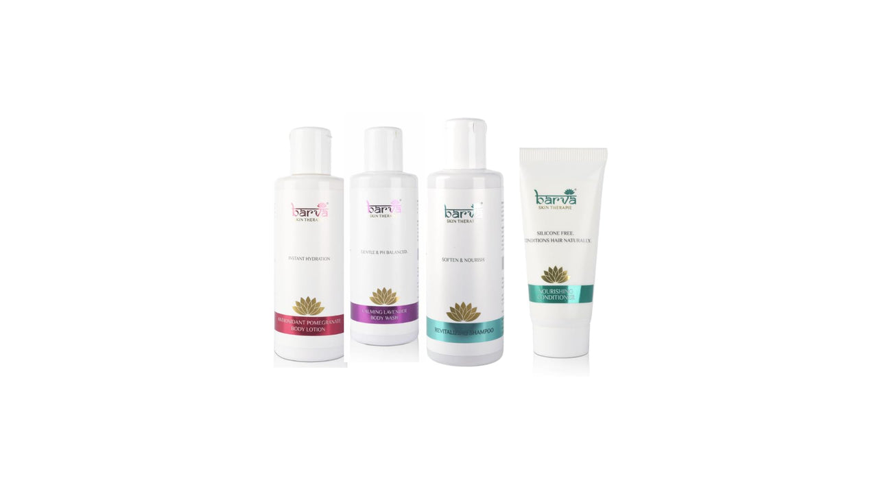 Barva Hair Care & Body Care Combo,Contains Shampoo, Conditioner,Body Lotion & Body Wash, Skin Care essentials, Suits All Skin types