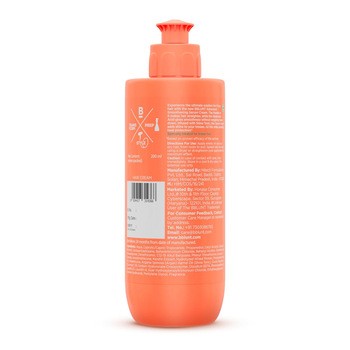 BBlunt Advanced Smoothening Serum Cream with Keratin & Hyaluronic Acid - 200 ml | Makes Hair Frizz-Free & Straighter | Deeply Nourishes | Adds Spectacular Shine | For Men & Women
