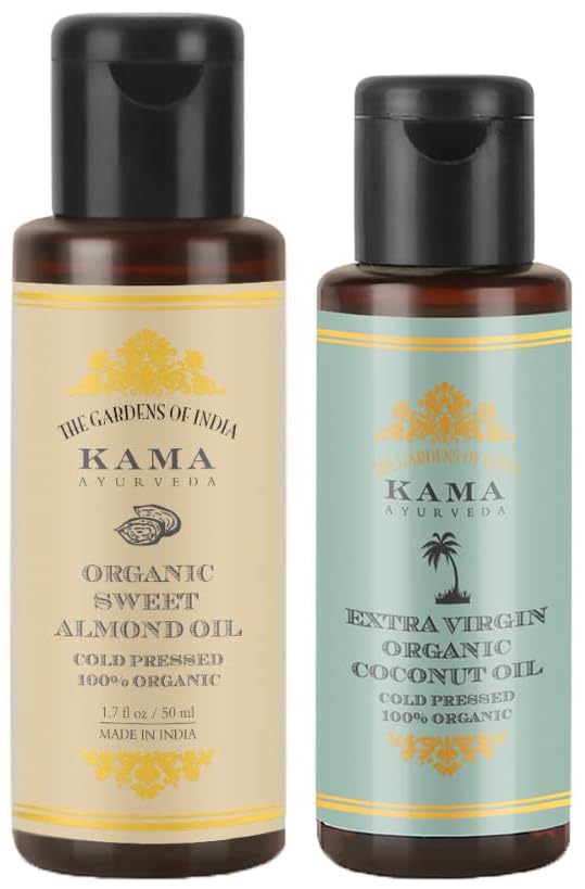 Kama Ayurveda Organic Sweet Almond Oil (50ml - In) & Kama Ayurveda Extra Virgin Organic Coconut Oil - 50ml Combo
