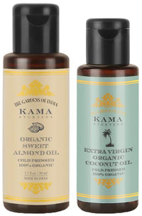 Kama Ayurveda Organic Sweet Almond Oil (50ml - In) & Kama Ayurveda Extra Virgin Organic Coconut Oil - 50ml Combo