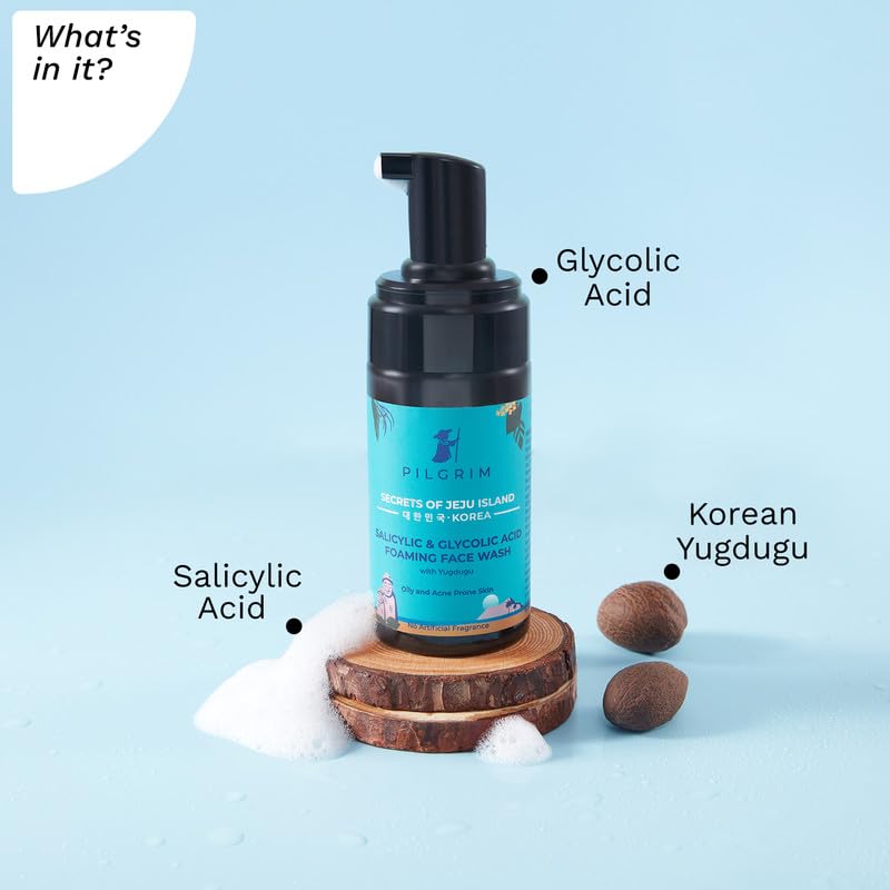 Pilgrim Korean 1.5% Salicylic(Bha) & 2% Glycolic Acid(Aha) Foaming Face Wash For Oily & Acne-Prone Skin | Glycolic & Salicylic Acid Face Wash | Korean Skin Care Products | 120 Ml + 120 Ml (PACK OF 2)